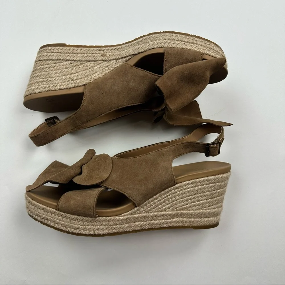 UGG Camilla Bow Wedge Espadrille Leather Sandal Size 11
